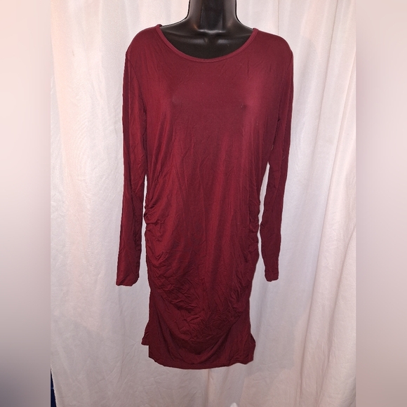 Red Ruched Long Sleeve Sheath Dress for Work - Picture 1 of 4